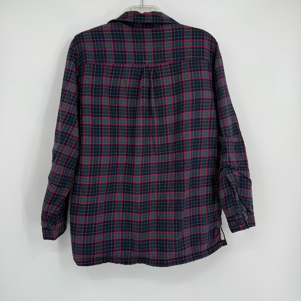 LL Bean Shirt Jacket Womens Size M Fleece Lined Flannel Plaid Button Up Blue Red - Picture 7 of 10
